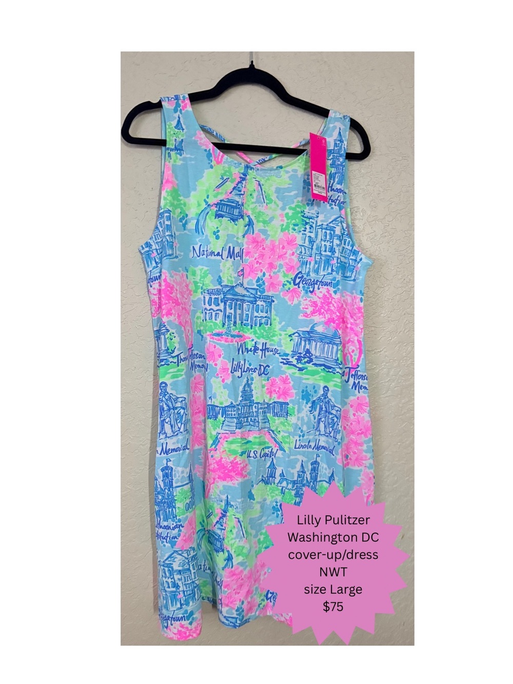 Lilly Pulitzer Sleeveless Washington DC Print Dress in Blue, Pink & Green
